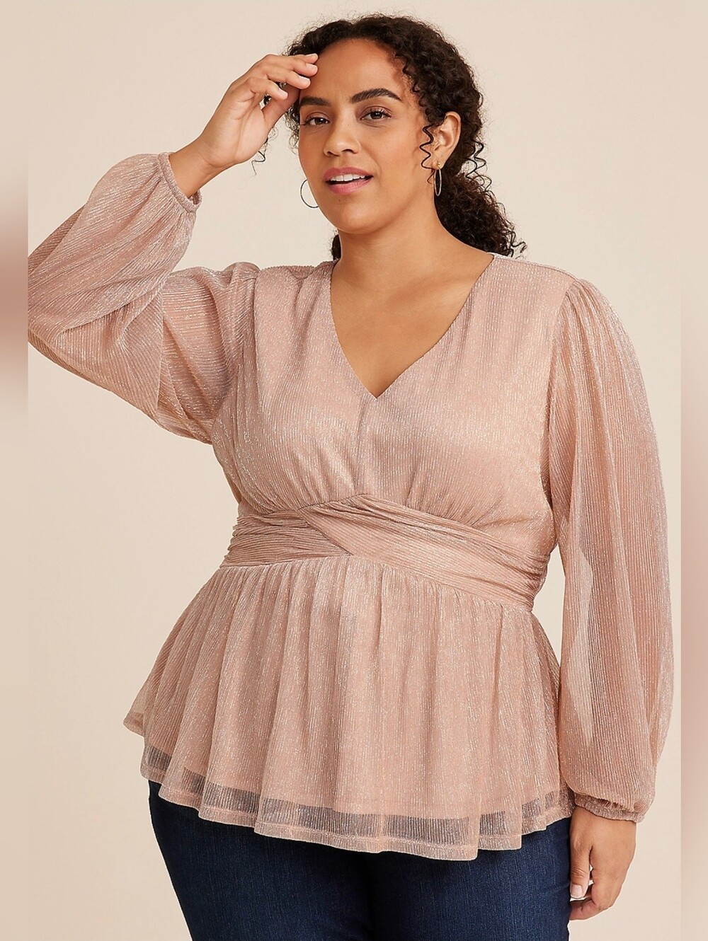 Maurices Shimmer Peplum V-Neck Women’s Top